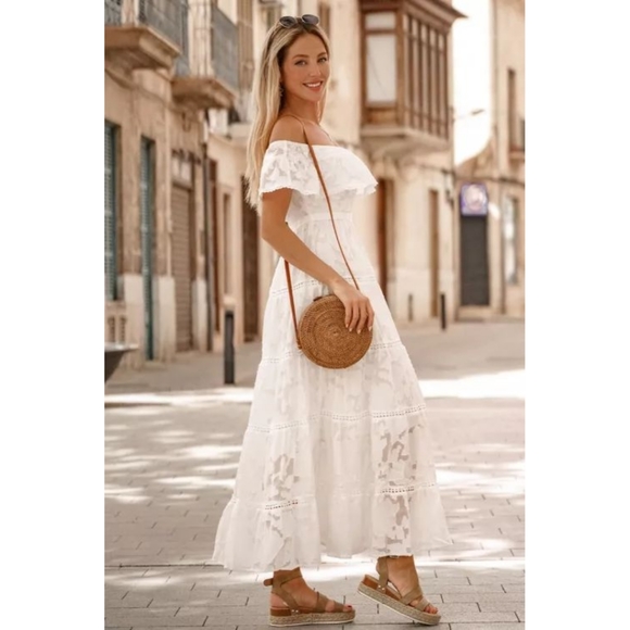 LAST ONE! Plus Size PARKER ROSE White Off The Shoulder Lace Maxi Bridal Dress - Picture 2 of 4